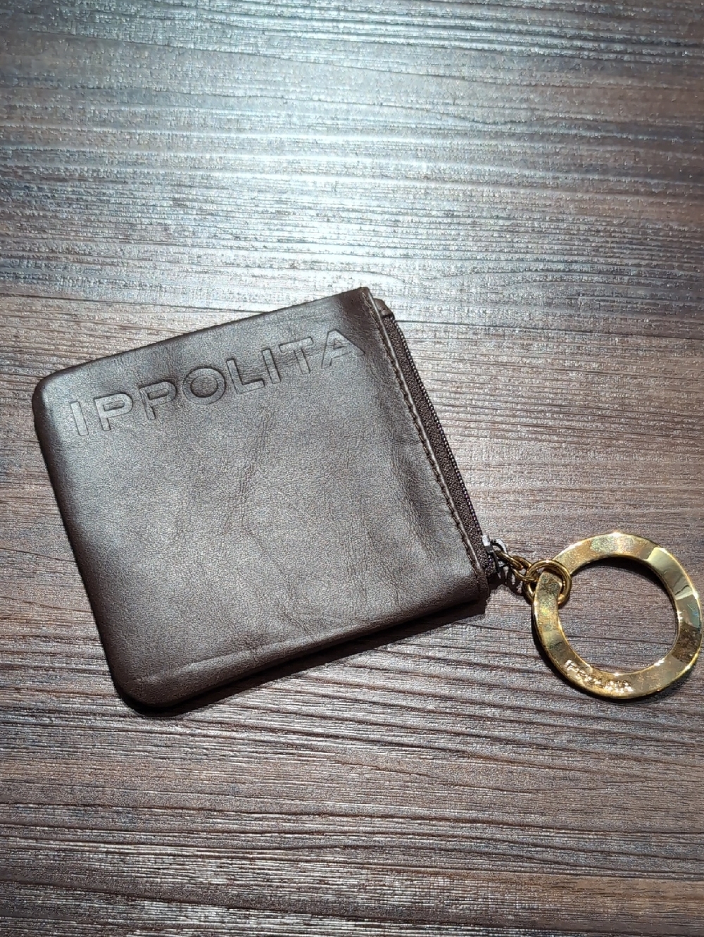 Ippolita Dark Brown Leather Jewelry Pouch with Gold Keyring